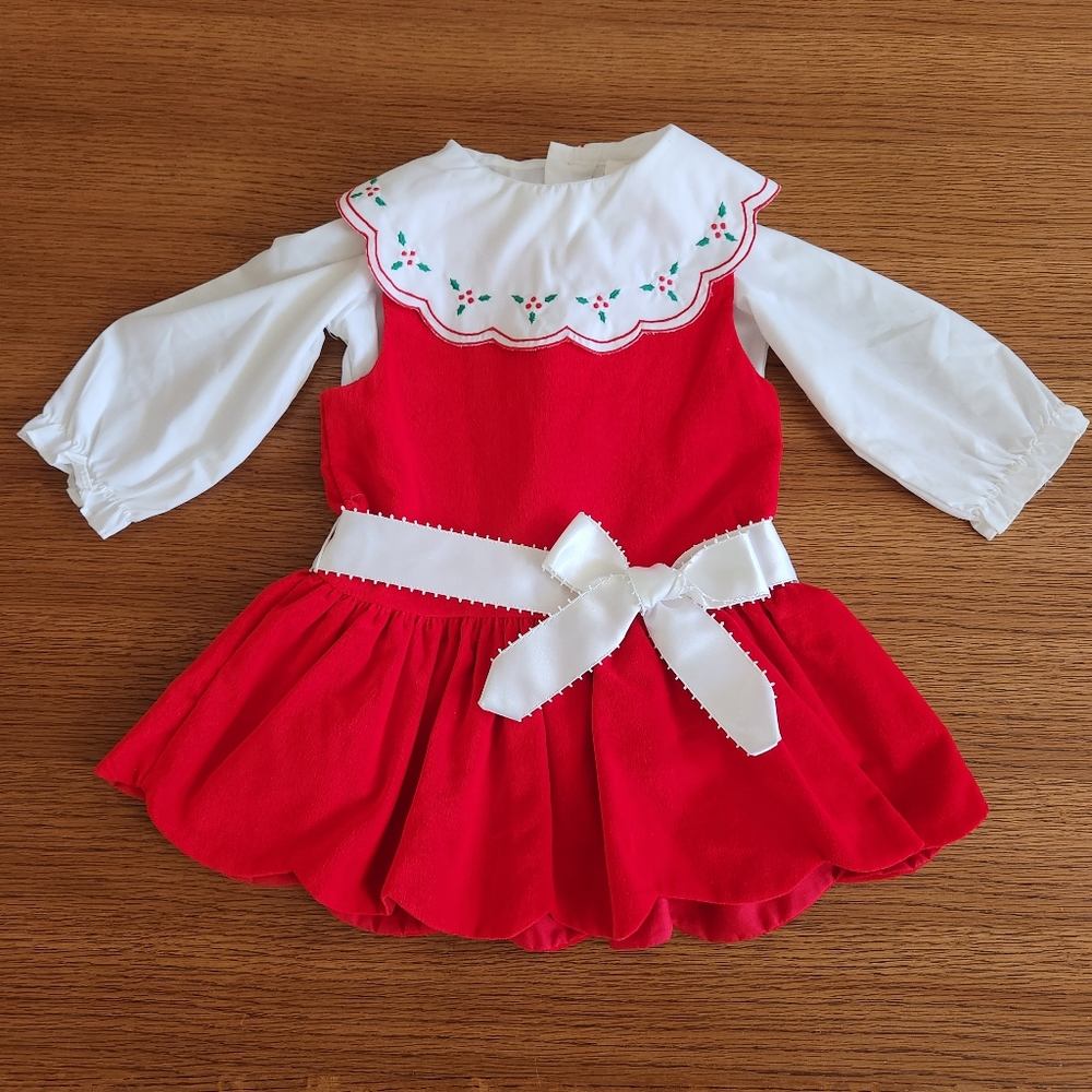 🟣 NWT Vintage Deadstock Dillard's Toddler Girls 2-piece Holiday Dress Red White